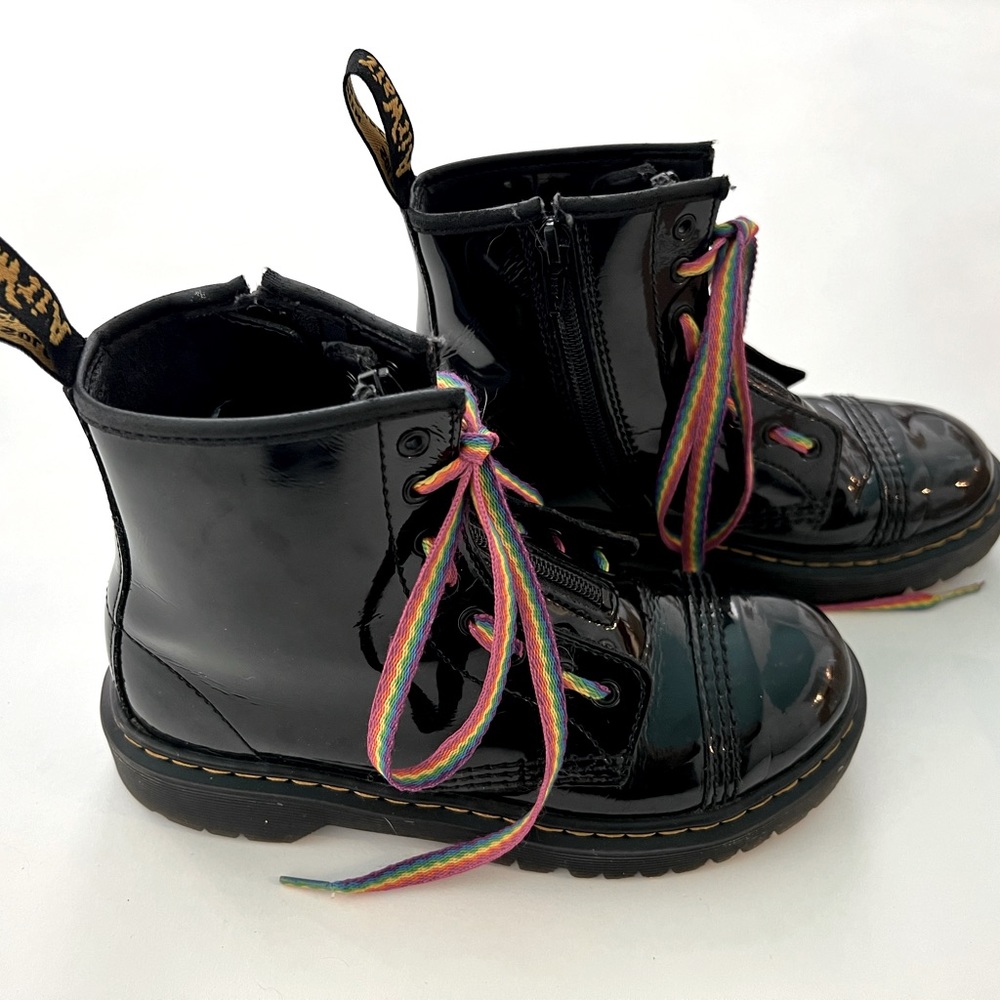 Doc Marten Junior 1460 Patent Leather Lace Up Boots Side zipper size US 3 black